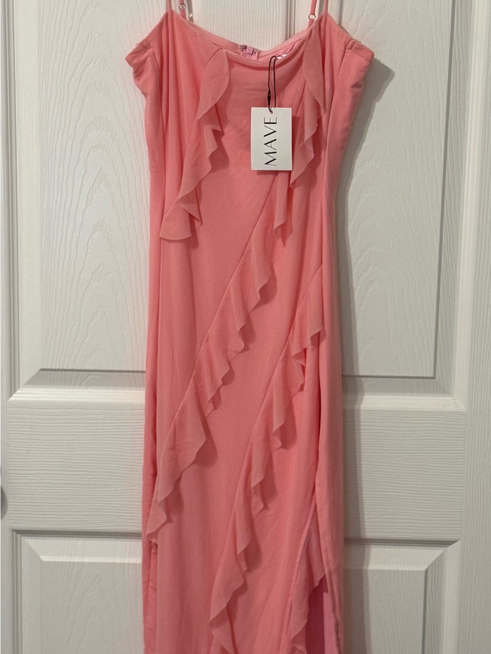 Mave Pink Ruffle-Trim Maxi Slip Dress